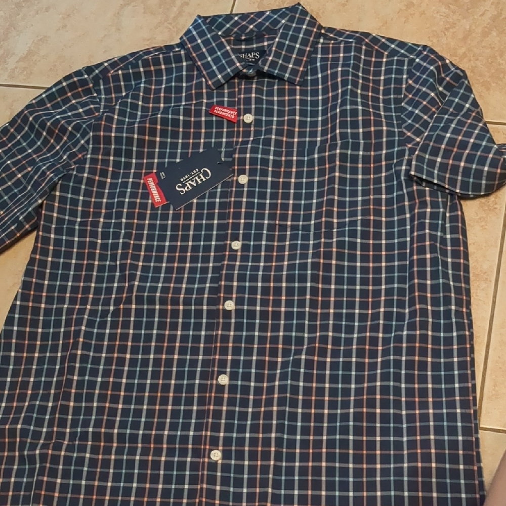 Chaps Navy and Orange Plaid Casual Shirt